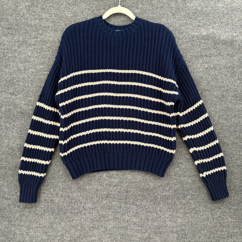 Electric & Rose Womens Sweater Size S Navy Nautical Stripe Crewneck Fisherman